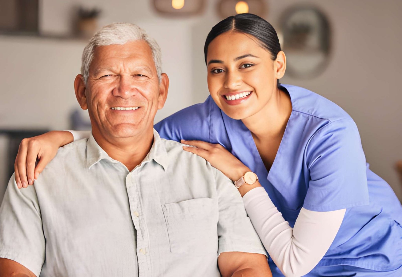 Compassionate caregiver assisting elderly patient